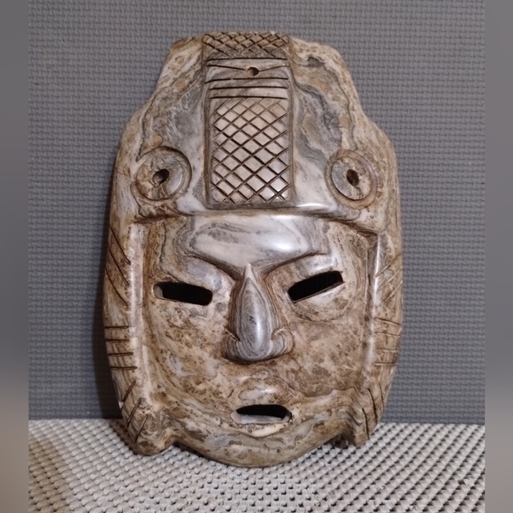 Vintage Mayan Aztec Carved Onyx Marble Stone Mask